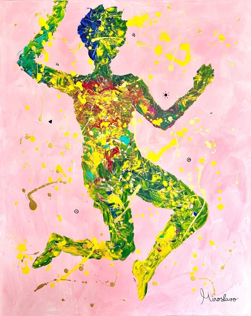 Freedom — pintura abstracta con figura en salto de Miroslavo