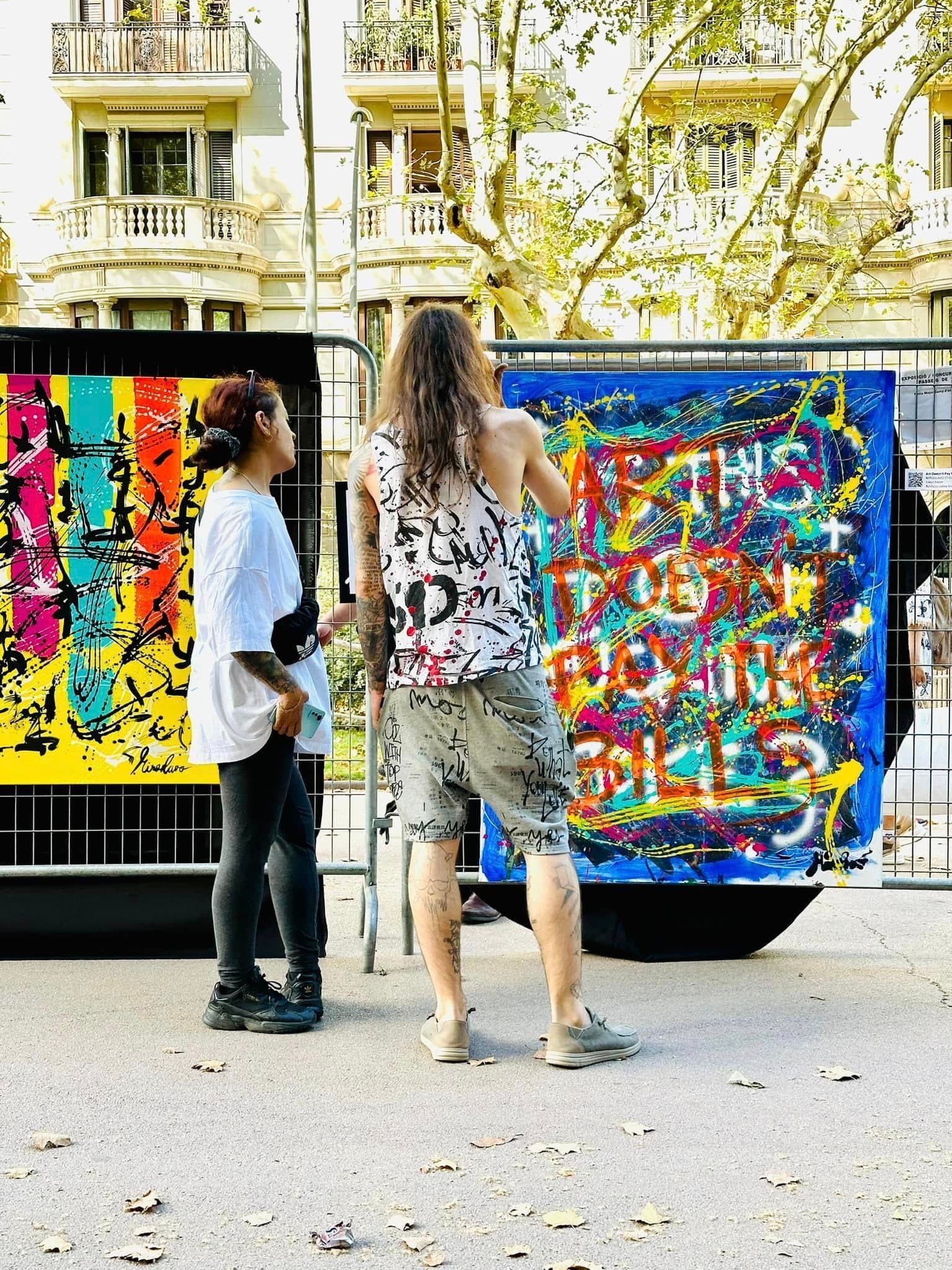 Miroslavo Exhibits in the streets of Barcelona with local painters