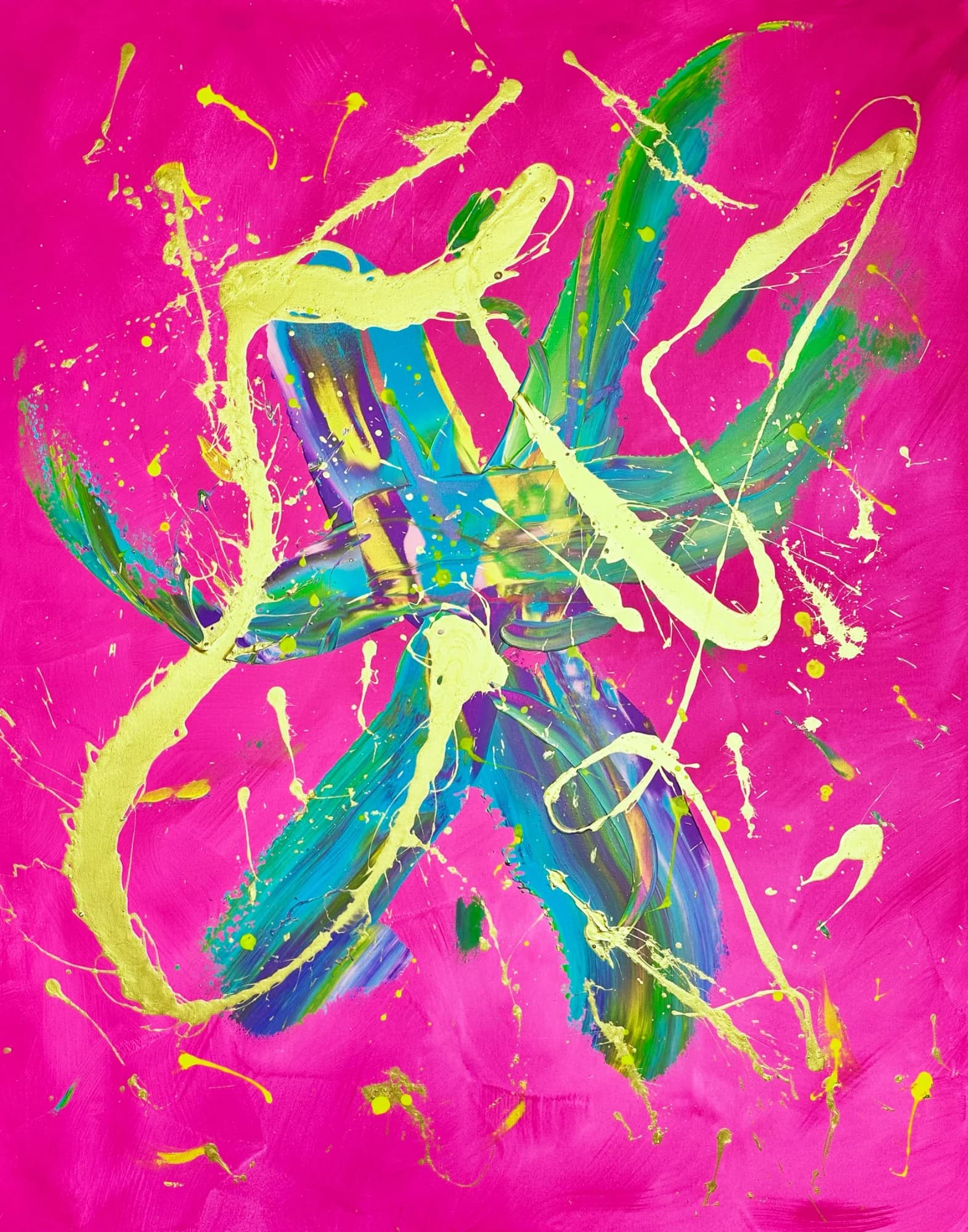 Abstraktní akrylová malba Shooting Star v rozměru 150 × 120 cm
