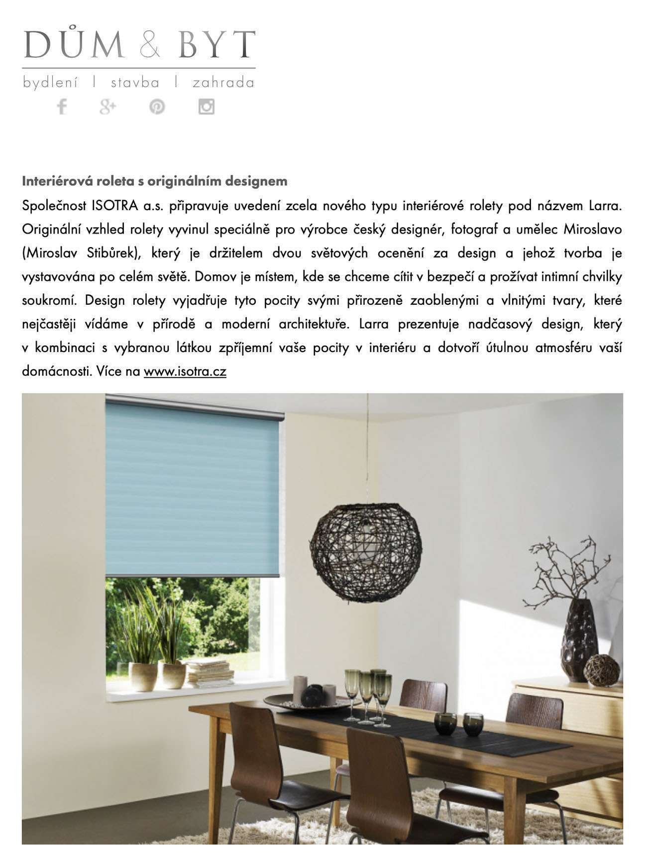 Miroslavo in Media:Mention in a magazine House&Apartment