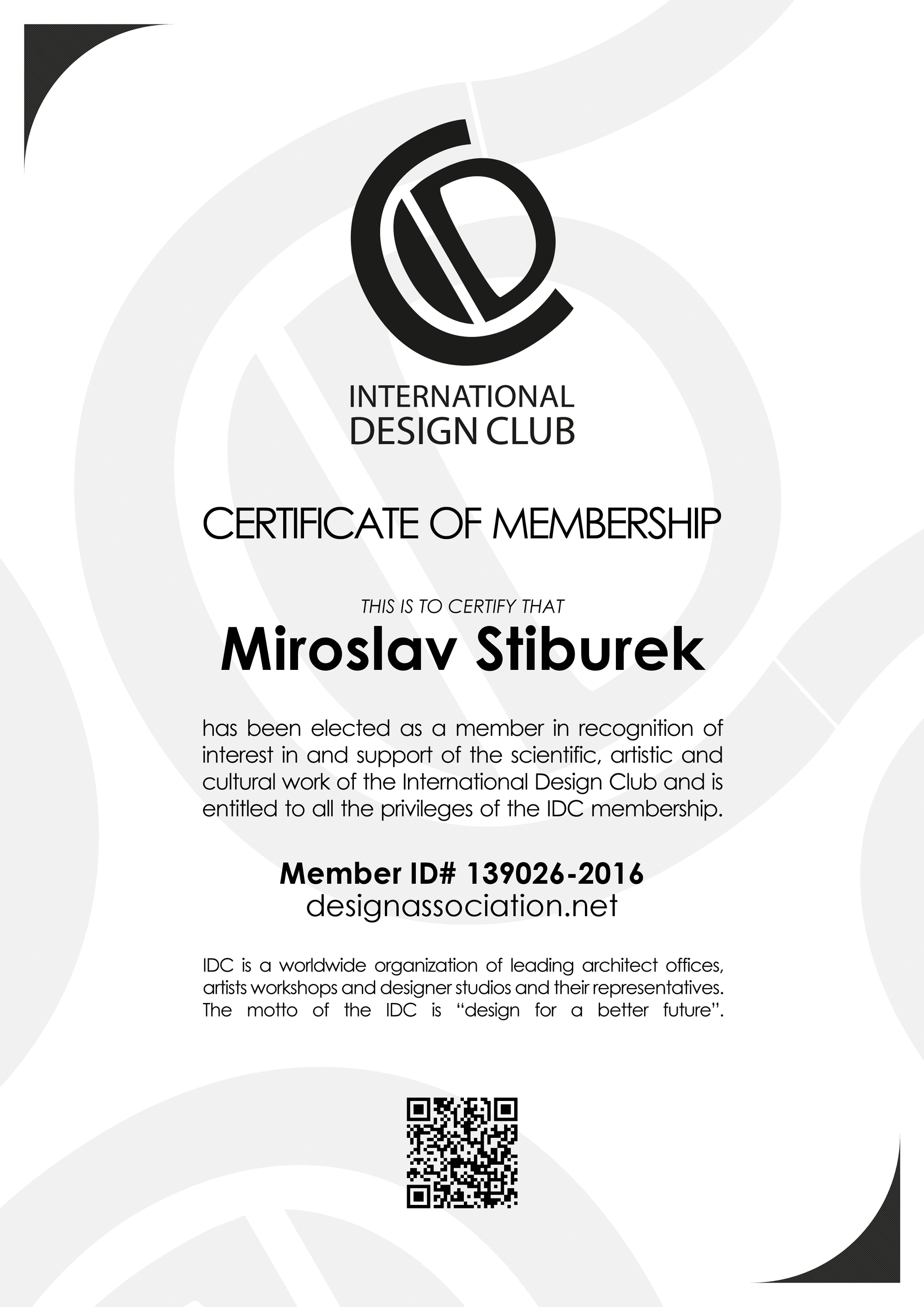 Certificate of Membership at IDC