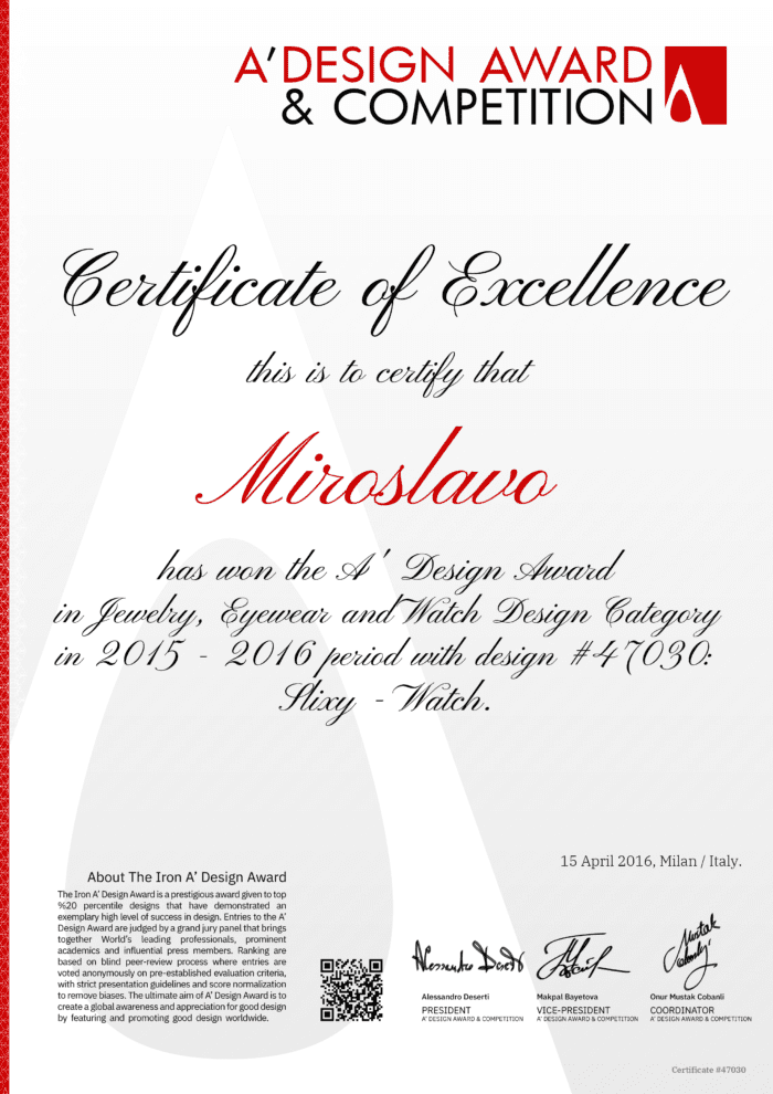 Certificate of Excellence in Watch and Jewelry
