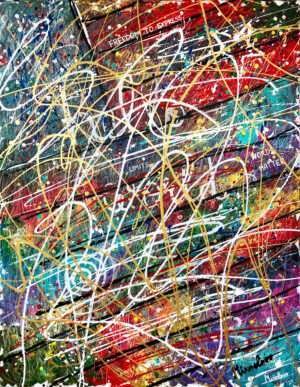 Abstract painting showing the US flag in an abstract and colourful way. Art by Miroslavo.