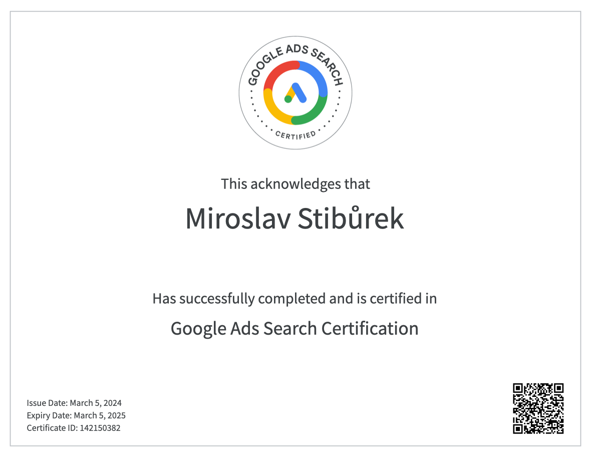 google ads certification miroslav stiburek 1