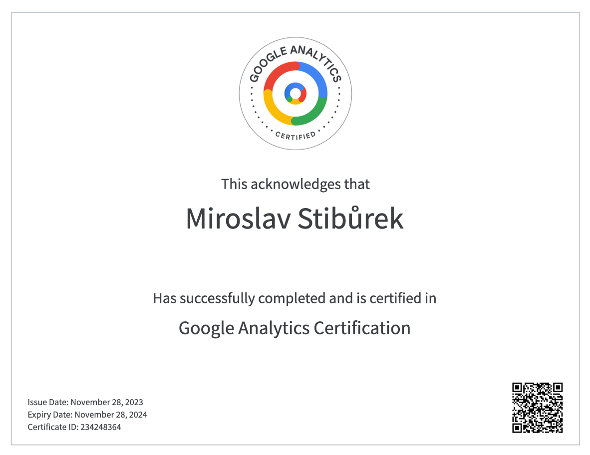 google analytics certification miroslav stiburek