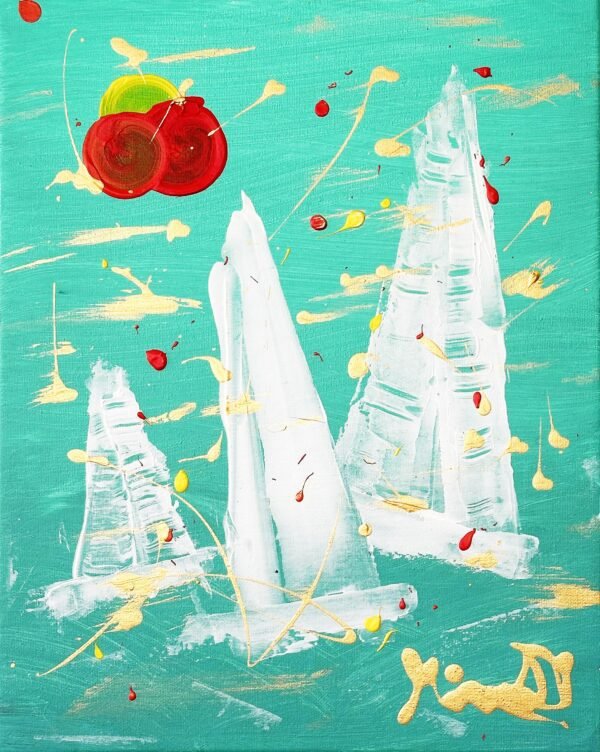Sailing in the Rain - Abstract Sailing Boat Painting