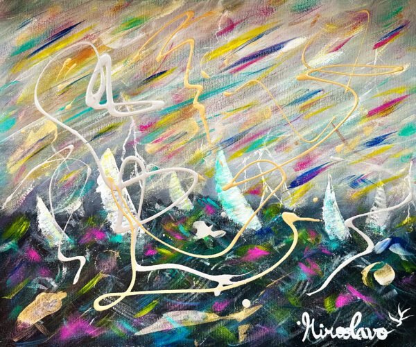 Sailing in a Storm Painting - Abstract Sail Boat Painting in Storm Colourful