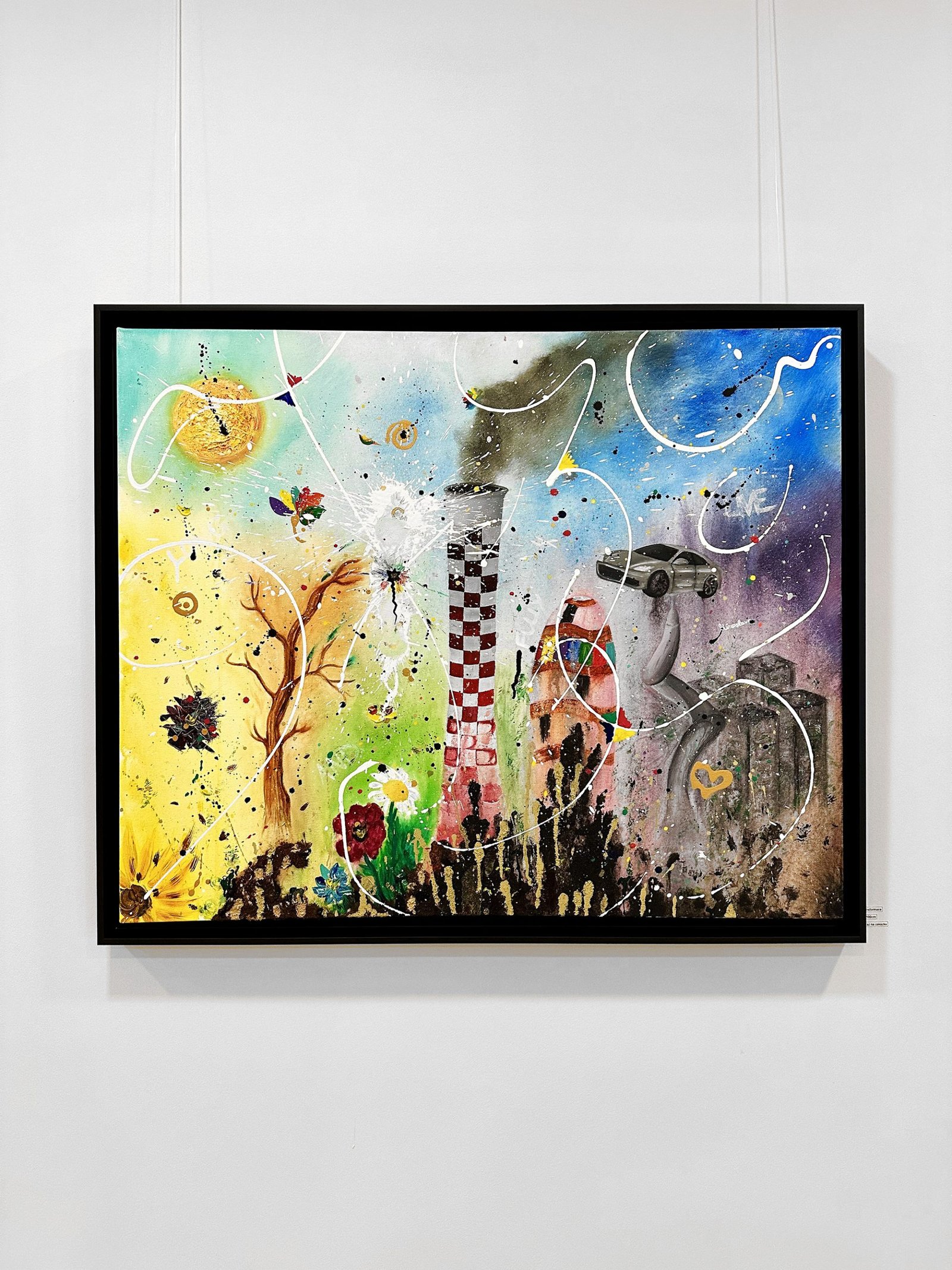 Semirealistic painting depicting industry vs nature