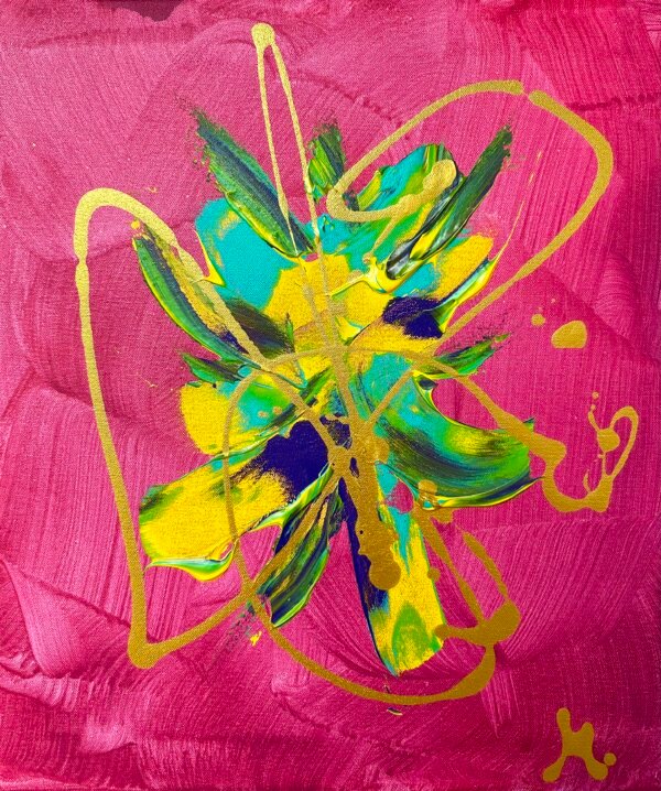 Pink Abstract Painting with explosive middle part